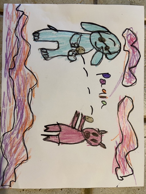 Child's drawing of an elephant and a pig