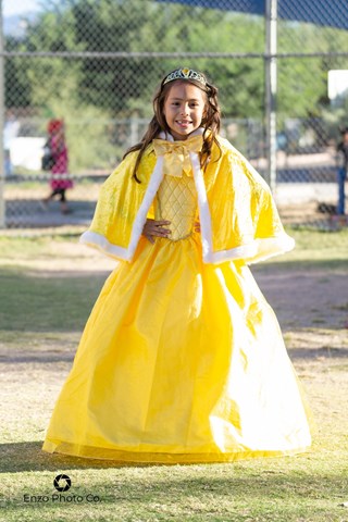 Student wearing yellow princess Halloween costume